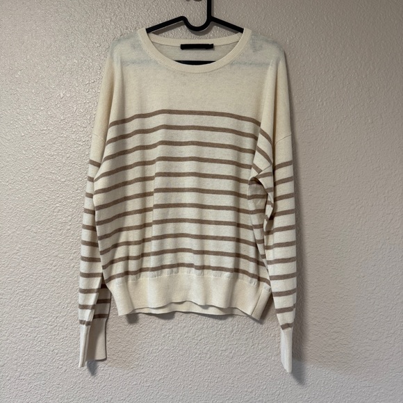 NWOT Jenni Kayne Avery Crewneck Sweater Stripe Cotton Merino Ivory Neutral M - Picture 4 of 7